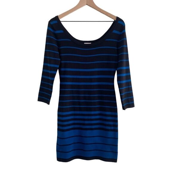 Xhilaration Medium Sweater Dress Black Blue Stripe 3/4 Sleeve Fall Winter - Picture 1 of 8